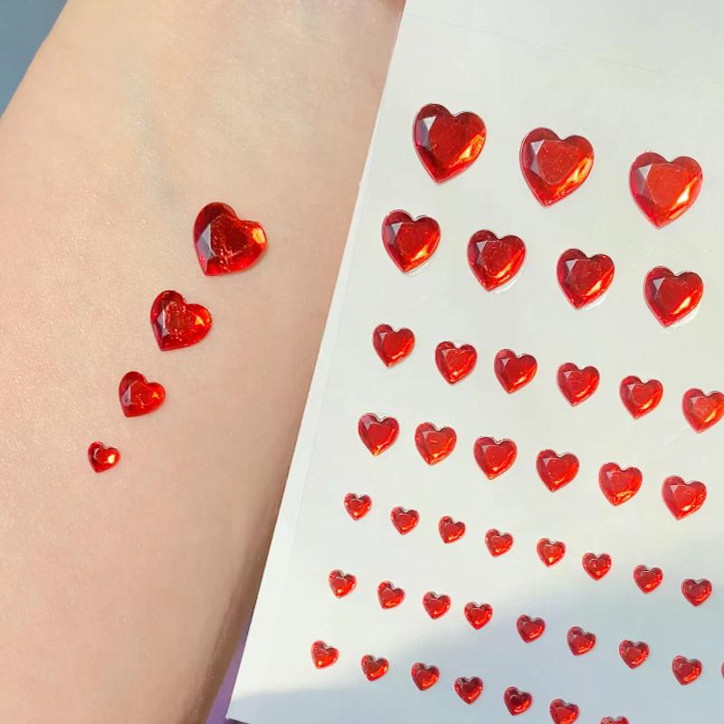57 Stück/Bogen Herz Strasssteine Gesichtsjuwelen Aufkleber 3D Mehrfarbig Selbstklebende Edelsteine Für DIY Festival Party Augen & Gesicht Make-up Deko
