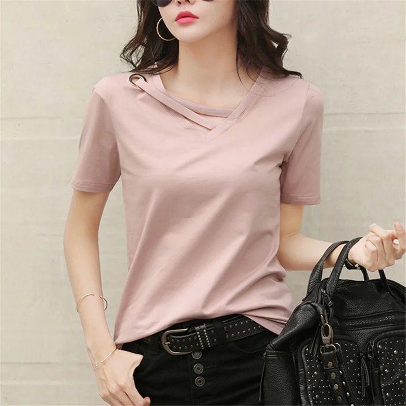 Summer Plus Size Women's Short Sleeve T-Shirt with  V-Neck  Comfortable and Soft Tops