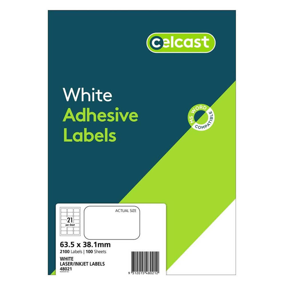 Celcast Laser-/Tintenstrahletiketten Weiß (100 Stück) 21/sheet