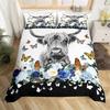Highland Cow Duvet Cover King Queen Western Farm Animal Comforter Cover Microfiber Bull Cattle Floral Bedding Set For Kids Teen