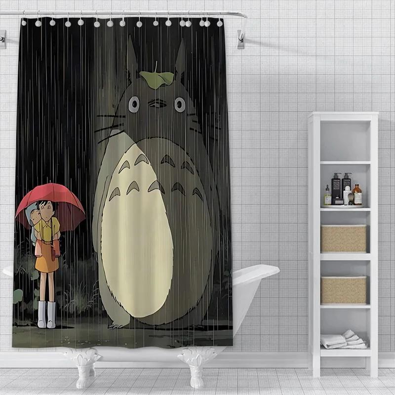 Jdj32Cute T-Totoros Shower Curtain Waterproof Polyester Fabric Paint Colorful Bath Curtains Home Bathroom Decor Curtain With3M