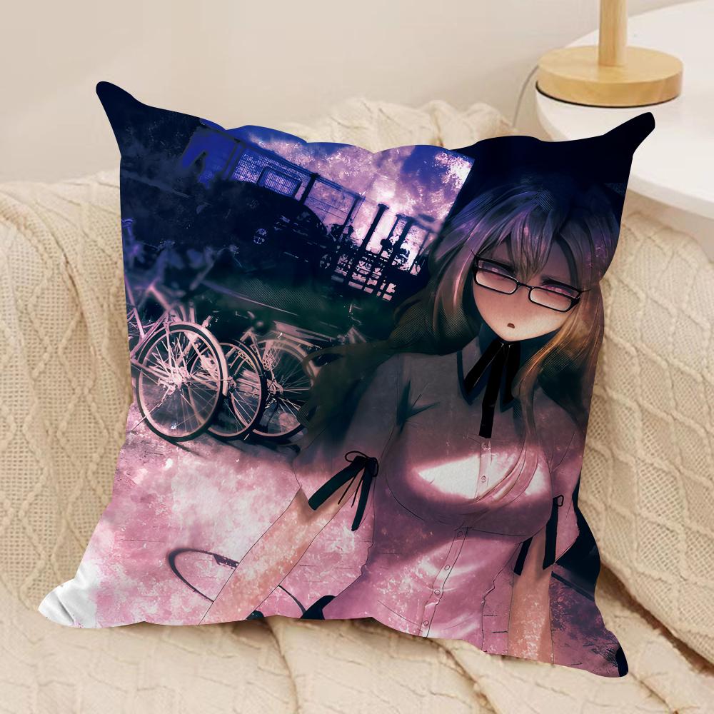 Ssteins Gate Anime Cushion Cover Silky Short Plush Invisible Zipper Dustproof Sofa Pillow Case For Home Decor