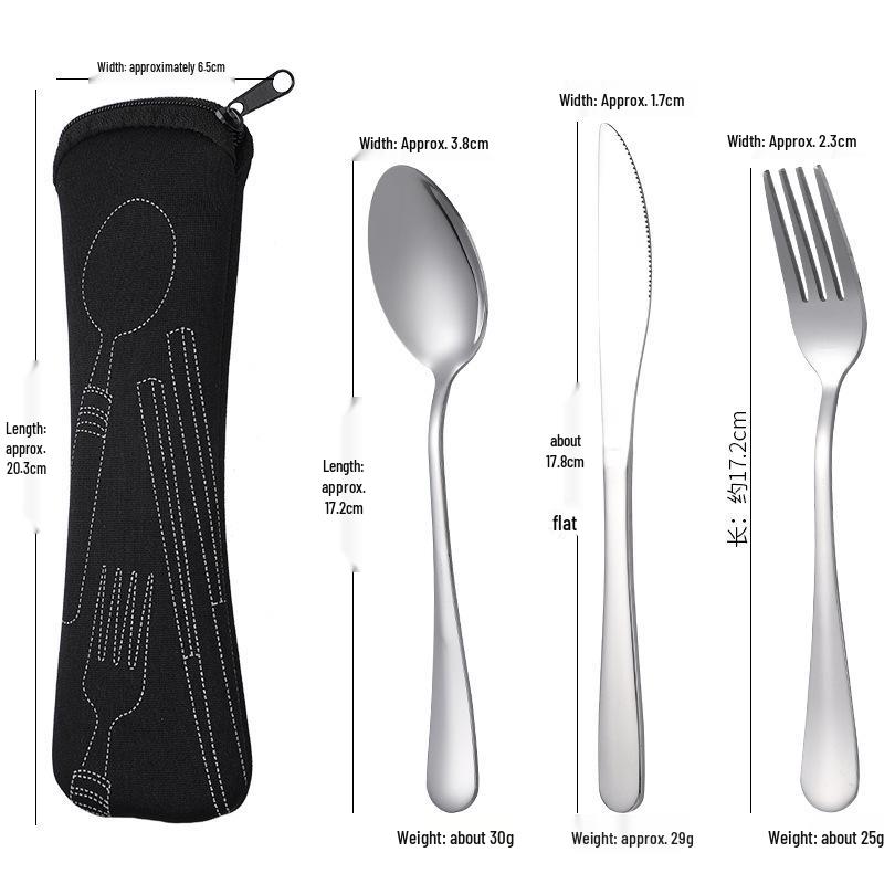 Stainless Steel Portable Cutlery Set with Cloth Bag - Includes Knife, Fork, Spoon & Chopsticks for Outdoor Travel