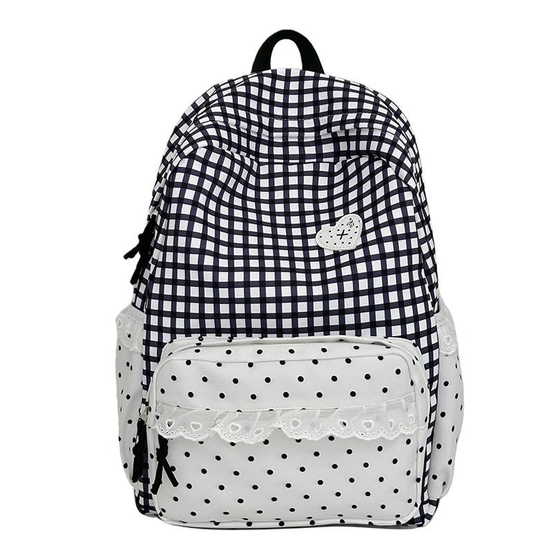 Schultasche weiblich ins hoher Wert Retro kariert Mittelschüler Rucksack Spitze vielseitig große Kapazität Rucksack weiblich