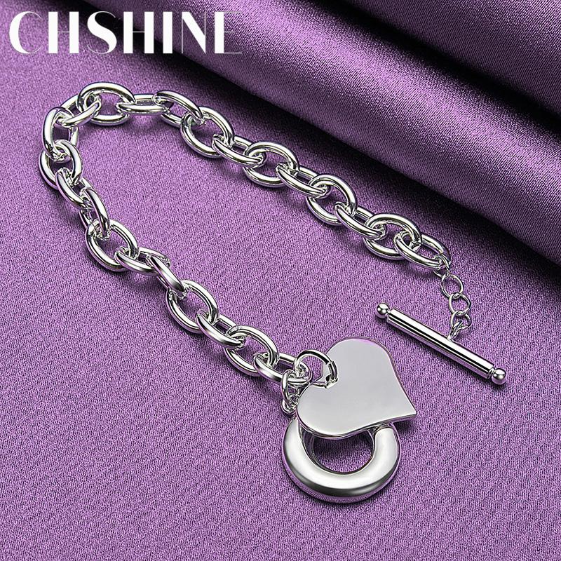 CHSHINE 925 Sterling Silver Heart Brand Pendant Bracelet OT Chain For Women Fashion Charm Jewelry