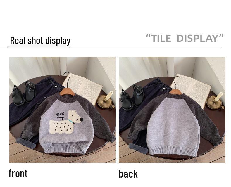 Kino Winter Korean Style Boys' Knitted Cartoon Sweater - Thick, Warm, and Trendy.