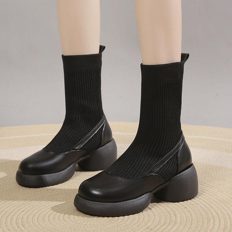Fashion Chunky Women's Ankle Sock Boots Elastic Booties Platform Female Short Shoes Comfortable and Elegant Sale Hot Winter 2024 Pu Boot