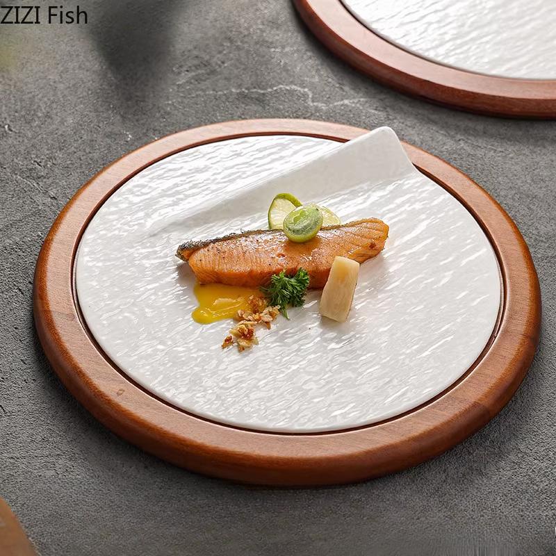 BR11inch White Ceramic Plate Creative Dining Plate Chinese Artistic Conception Dish Arrangement Hotel Restaurant Ceramic TablewareEY