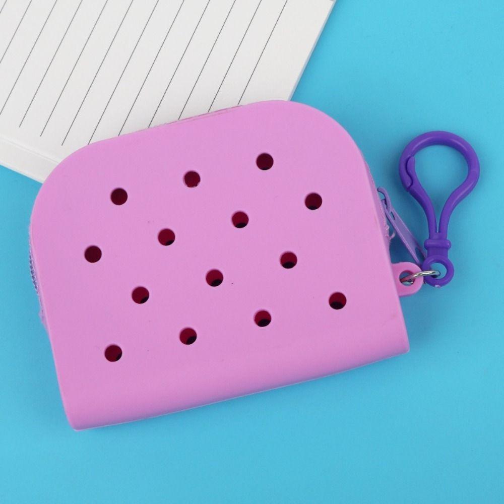 Durable Holes Coin Purse Mini Zipper Money Bag Silicone Change Pouch фиолетовый