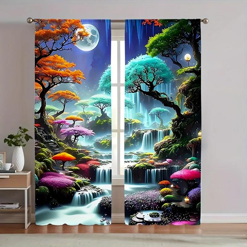 

Fashionable high-definition landscape printed curtains, pole bag home decoration, room decoration 29Wx64L(75x166CM)x2