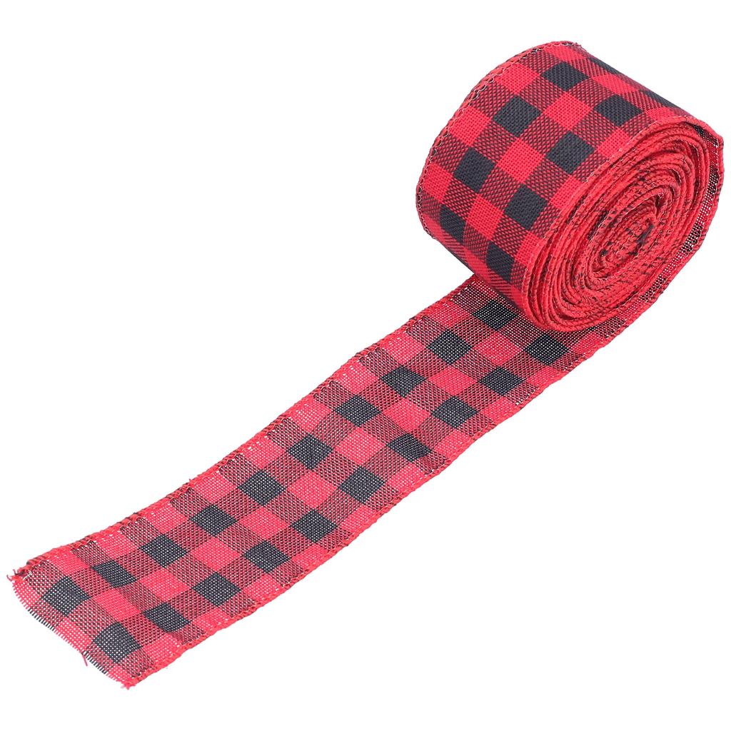5m Christmas Wired Edge Ribbon Decorative Plaid Ribbon for Home DIY Gift Wrapping Crafts(Black Red )