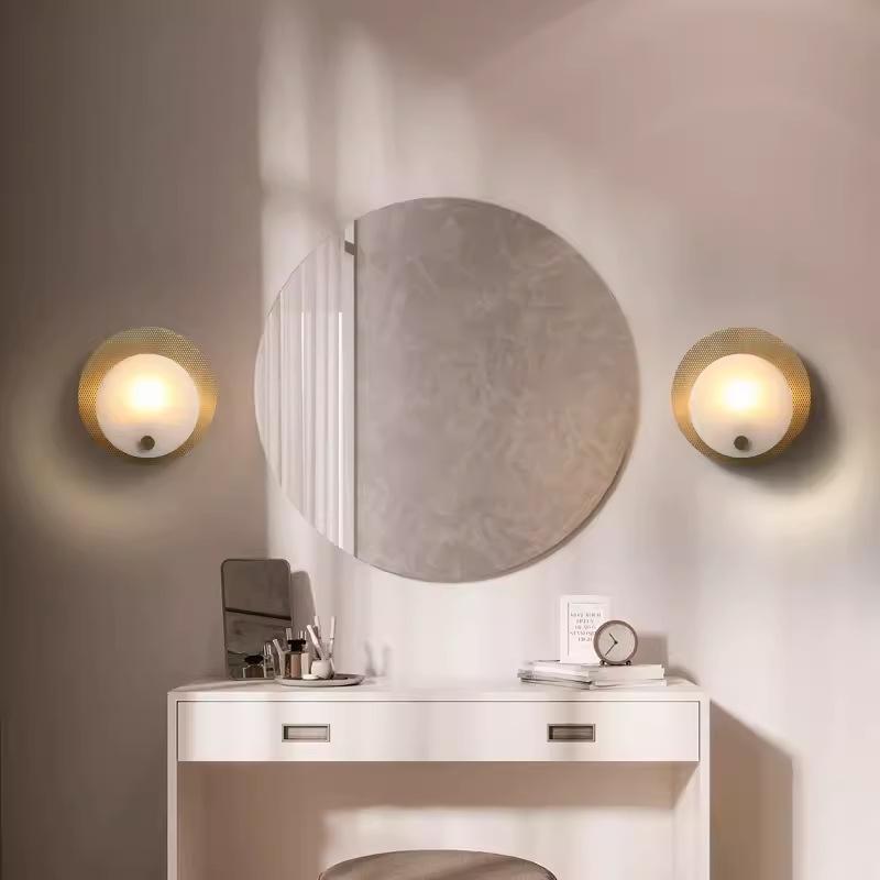 Luxury Indoor Wall Lamp Marble Led for Living Room Study Bedroom Bedside Openwork Copper Base Wall Light Italian Decorative Lamp