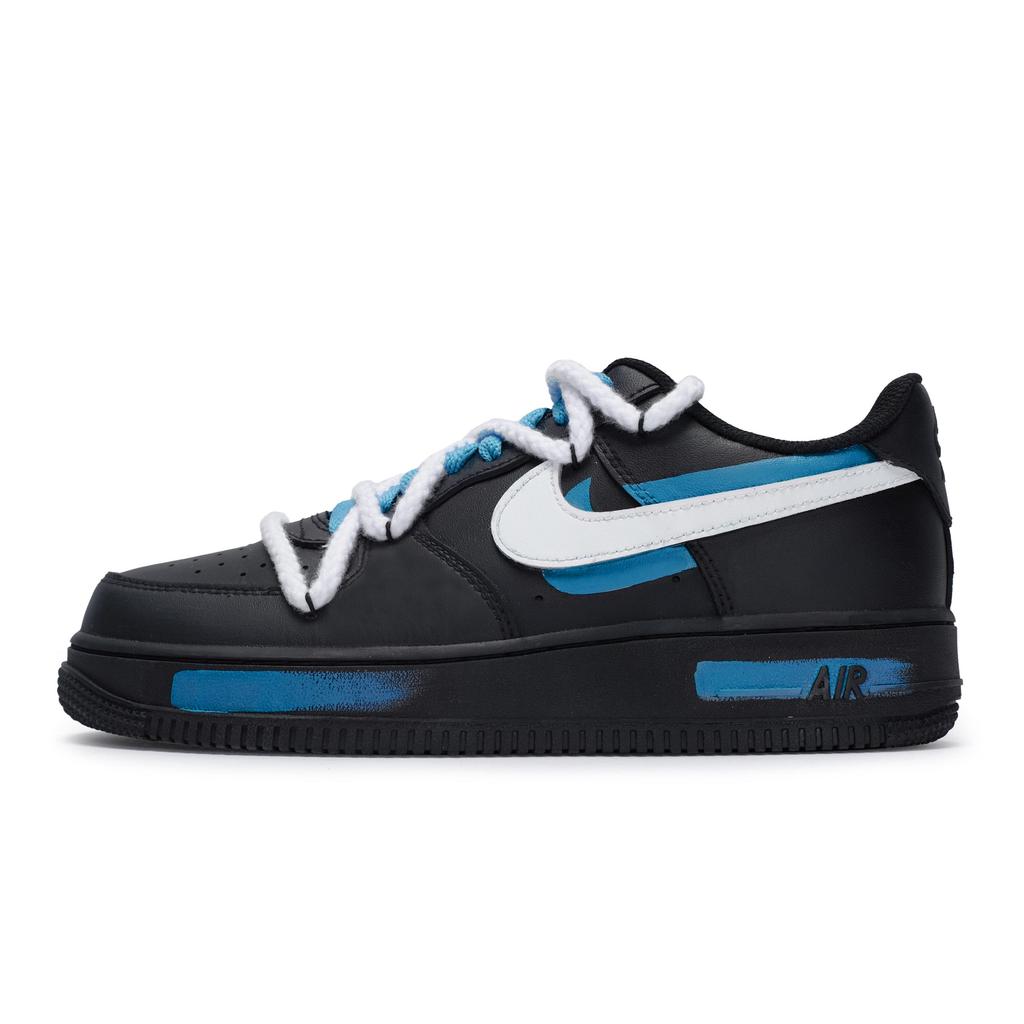 Nike Air Force 1 Low top Skateboard Shoes Unisex Black White Lake Blue CW2288-001(Team80-S-BOX)