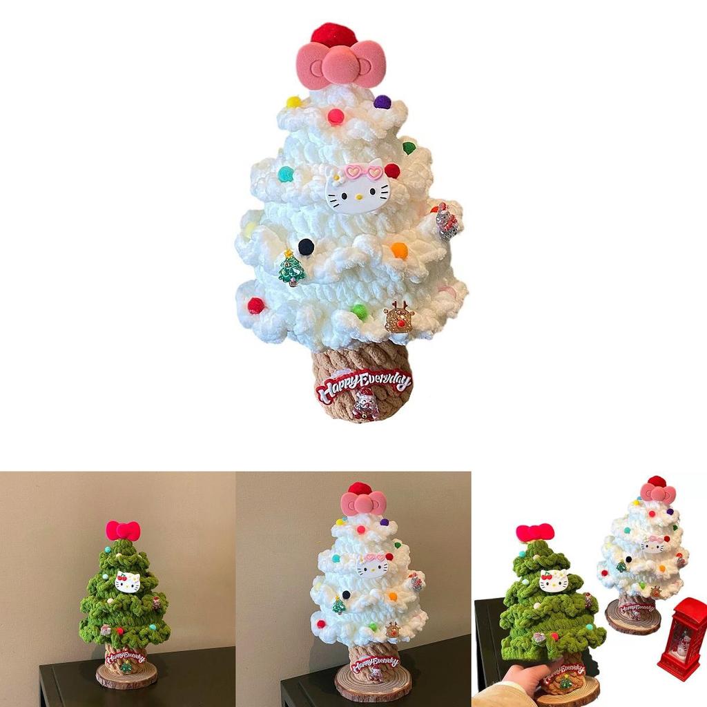 Hello Kitty Christmas Tree Handmade Knitted Ornament With Butterfly Bow For Holiday Decor