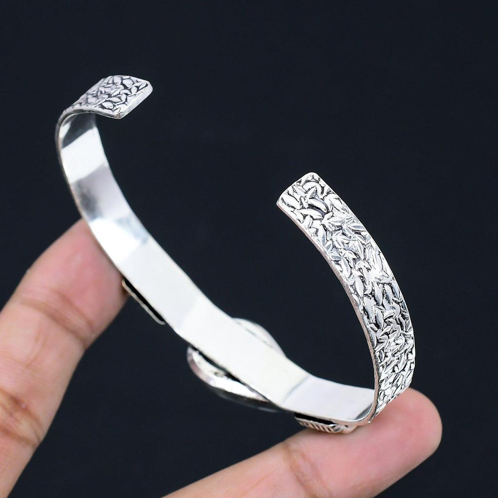 Natural Tree Agate Gemstone 925 Sterling Silver Bangle Adjustable For Girls