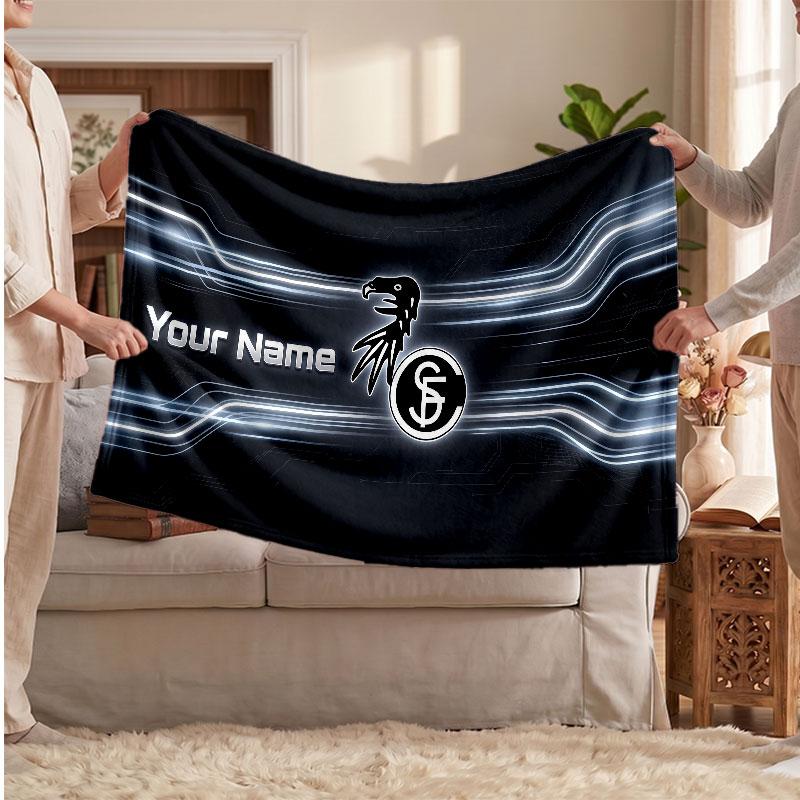 SC Freiburg Personalized Fleece Blanket With Football Logo, Custom Name Text Soft Warm Home Throw Blanket