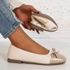 Women's Bow Square Toe Flats - Comfortable Slip On Ballet Shoes
