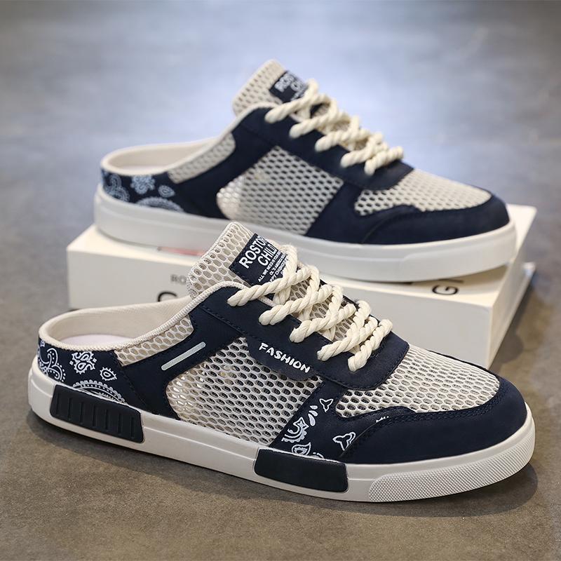 

Large Size 47 Half Shoes For Men Mules Mesh Slip On Flats Backless Semi-Drag Loafers Slippers Man Slides Closed-Toe Casual Shoes 39