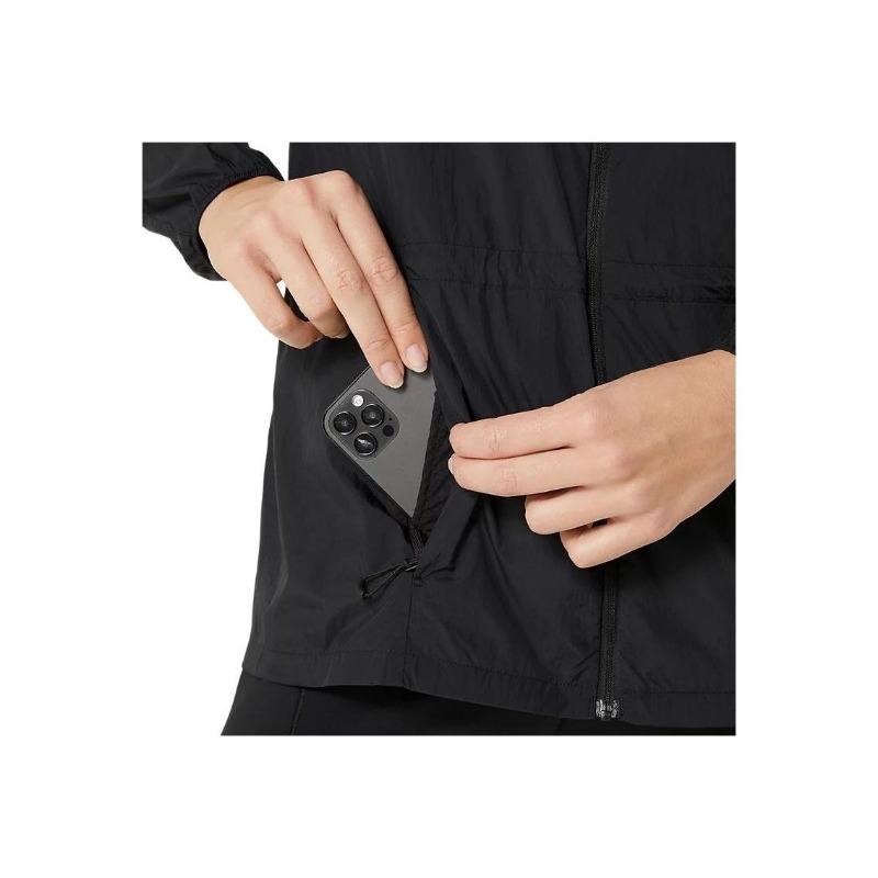 Asics Straßenlauf Bequeme Faltbare Kapuzen-Reißverschluss Langarmjacke Damenjacke Performance-Schwarz 2012D076-001
