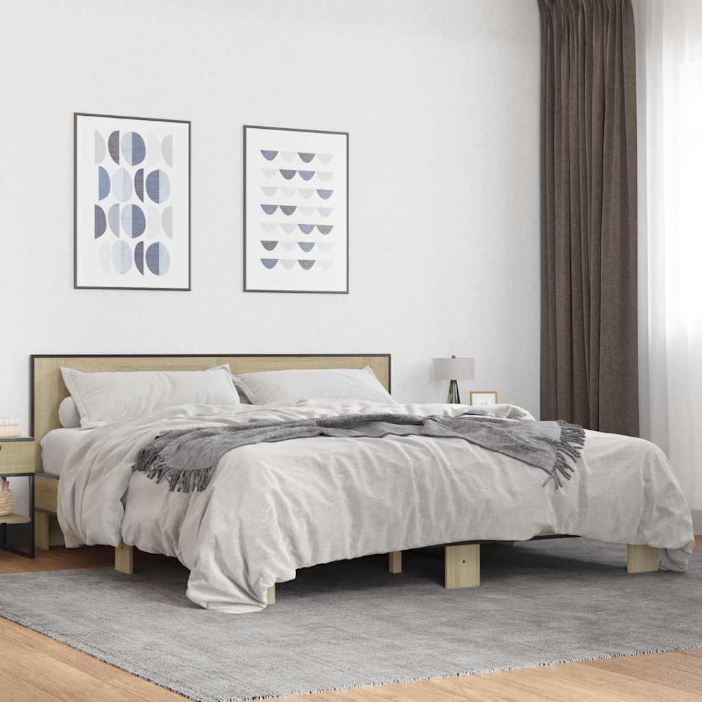 Bed Frame In Sonoma Oak Finish 200 X 200 Cm Made of Wood Based Panel and Metal