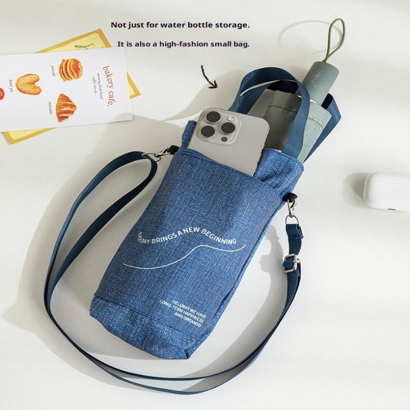 Portable Water Bottle Bag Adjustable Shoulder Strap With Mobile Phone Bag Milk Tea Tote Bag Water Bottle Cover