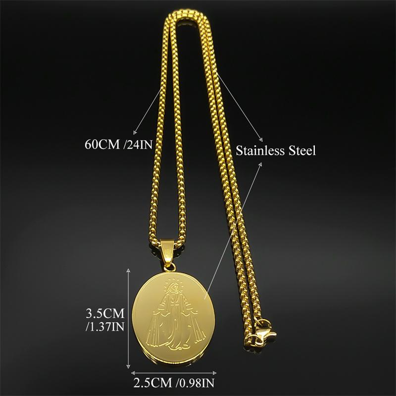 Katholische Unsere Liebe Frau von Guadalupe Anhänger Halsketten für Damen Herren Edelstahl Goldfarbe Jungfrau Maria Medaille Kette Schmuck N2206