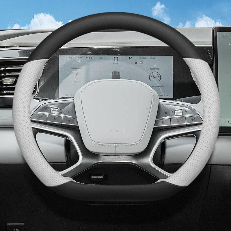 For BYD Sealion 7 2024 2025 Leather Car Steering Wheel Cover Breathable Non-slip Auto Steering Wheel Accessories nero