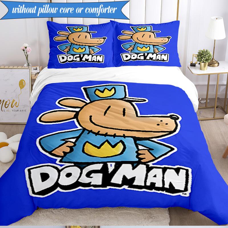 Set Biancheria da Letto Avventura 3 Pezzi Dog Man e Amici Stampa 2D (Include 1 Copripiumino + 2 Federe Senza Imbottitura), Decorazione camera da letto, Regalo ventilatore