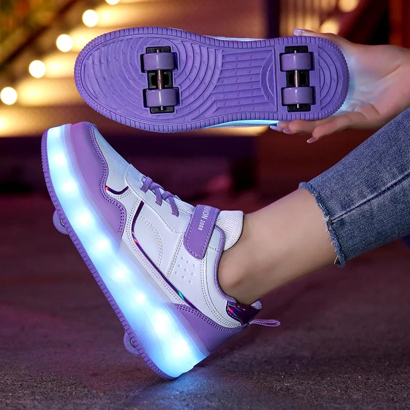Four wheel roller shoes Boys and girls walking shoes can walk, slide and shrink flashing lights for primary school students