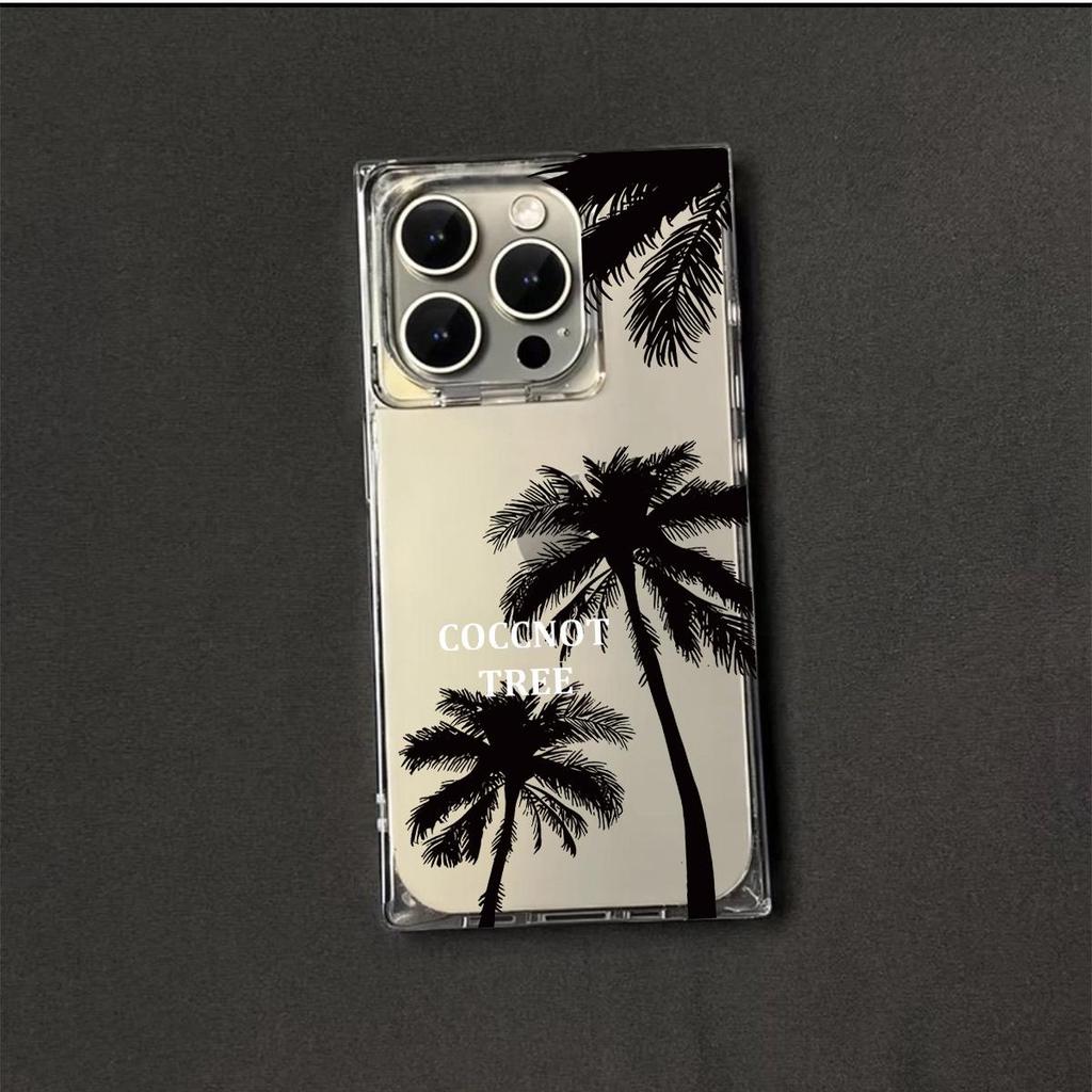 Square Back Tube Protection Clear Case For iPhone 12 13 15 Plus 16 ProMax 14 Pro Max 11 Anti-Oxygen,Coconut Tree Pattern Casing