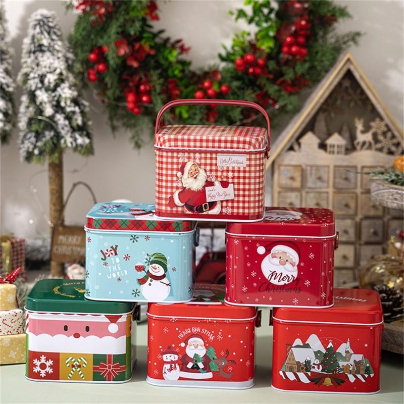 2pcs Christmas Decoration Candy Boxes with Convenient Carry Handle Sweets Storage Solution Handheld Candies Holder