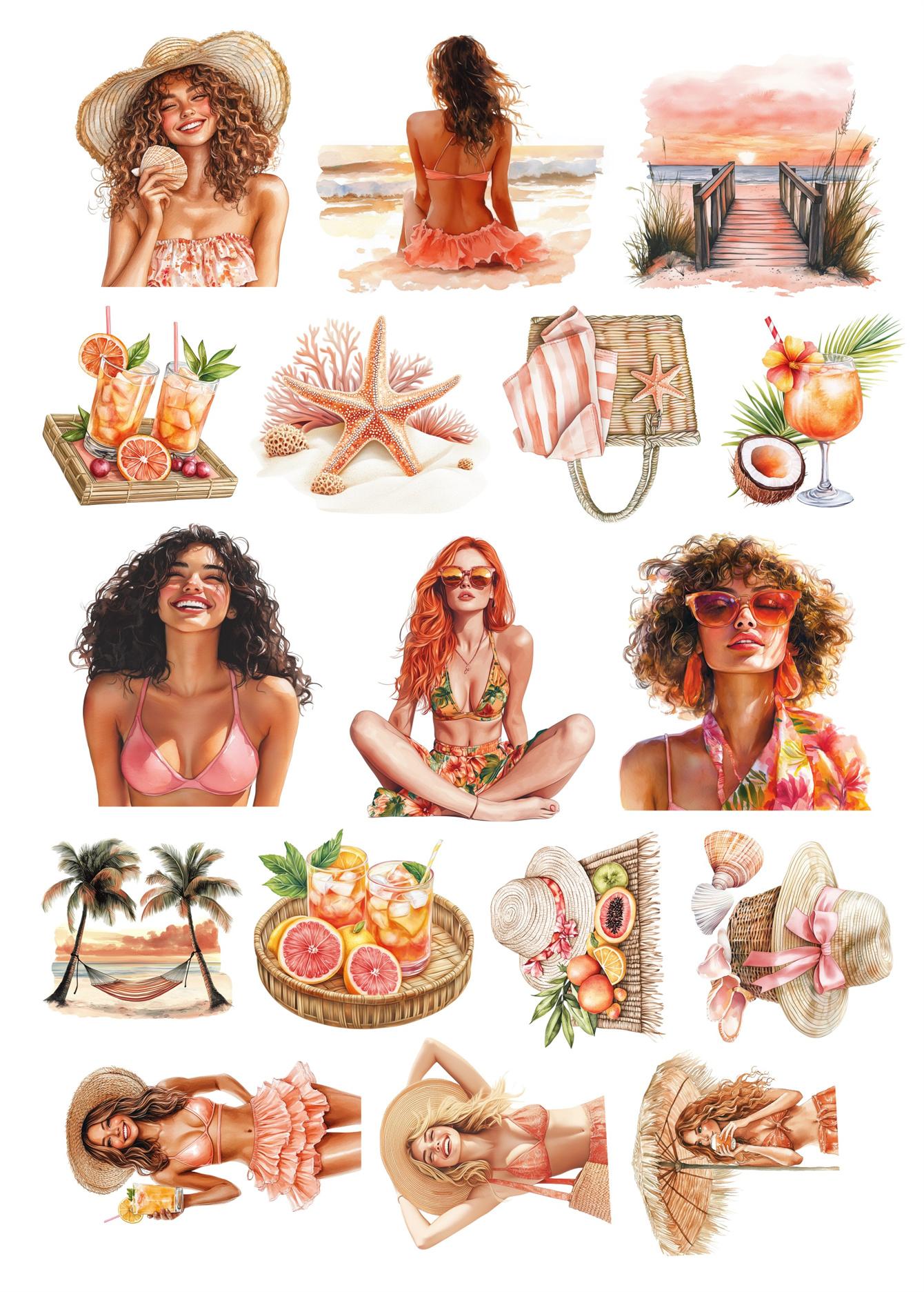 

17pcs Summer Sha Tin Bikini Resort Beauty Girl Original Hand Account Sticker Material Cute Mobile Phone Decoration Pattern Tool білий
