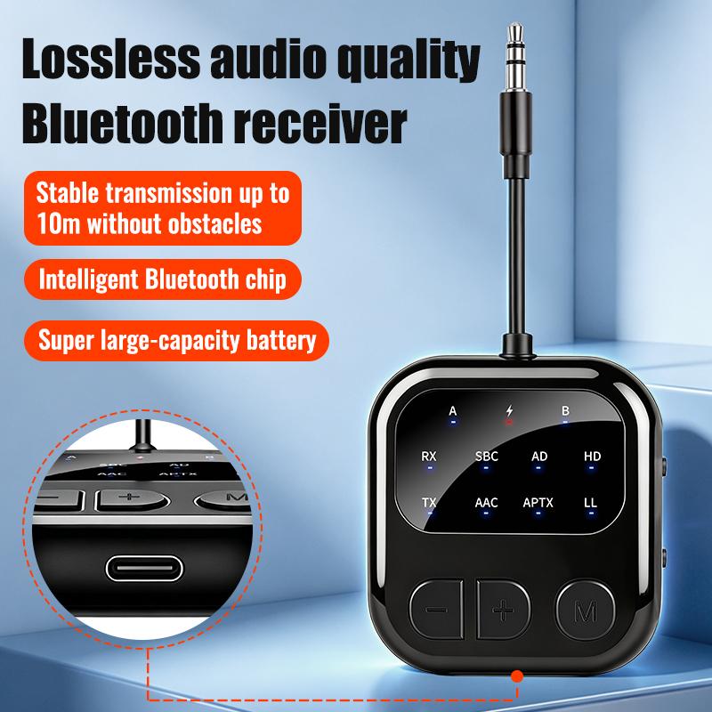 3.5mm AUX LCD Car Bluetooth 6.0 Audio Receiver & Transmitter Adapter 2 in 1,aptX-Adaptive/HD/LL AAC Low Latency HIFI Wireless Audio Adapter for PC TV