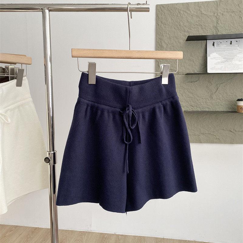 Damen Retro Koreanischer Stil Strickshorts - Lässig Herbst/Winter, Elastischer Bund, Vielseitige Schlankmachende Hose