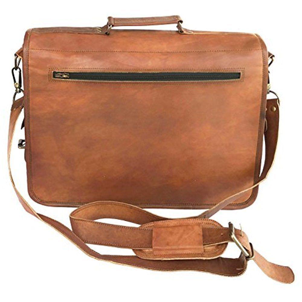 Men Real Goat Leather Vintage Brown Messenger Shoulder Laptop Bag