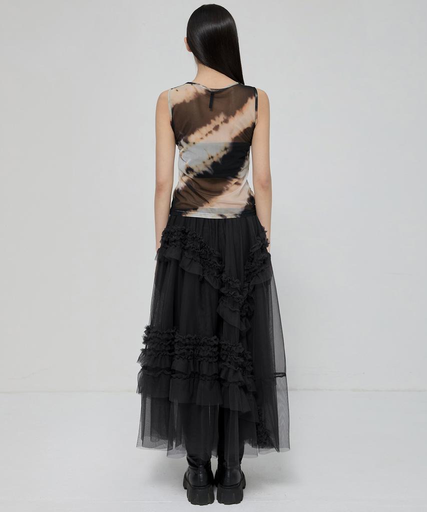 Peulleeoeob Tulle Layered Long Skirts (Fl-266_Black)