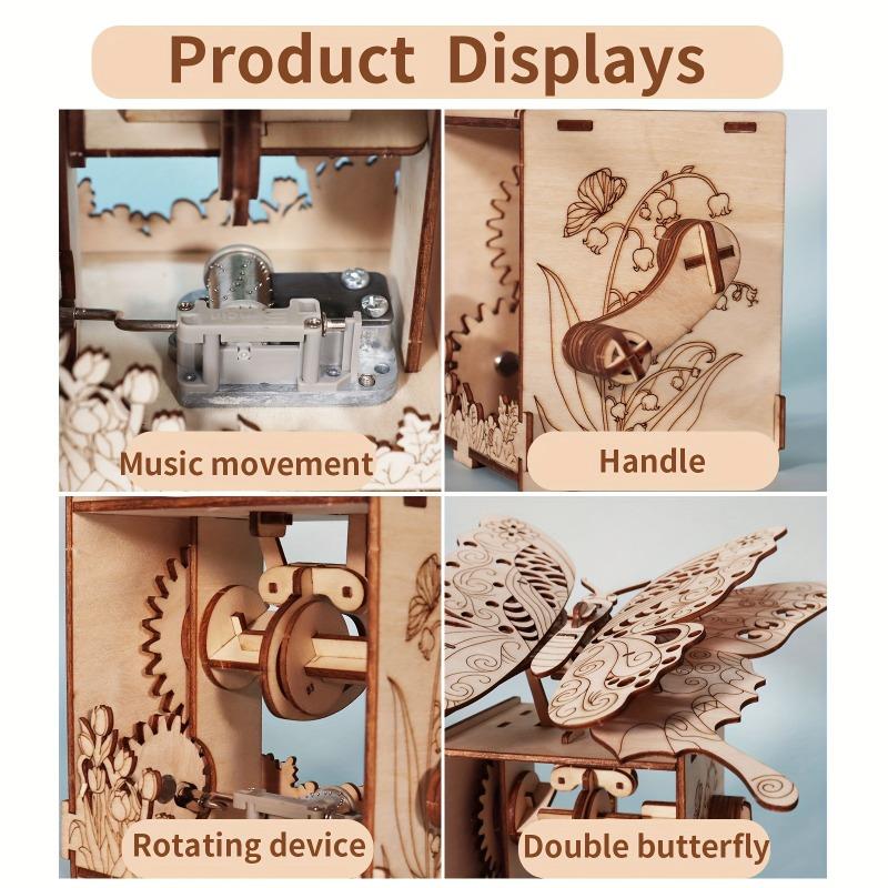 3D Wooden Puzzle Butterfly Music Box Model Toy
