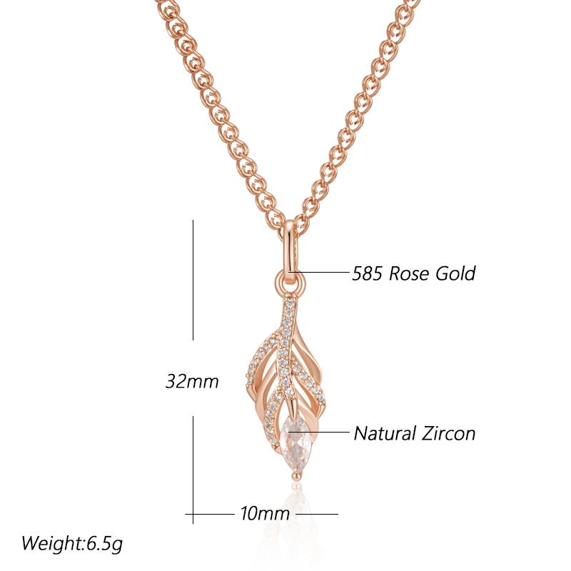 Rose Gold Color Leaf Long Pendant Necklace For Women Fashion Natural Zircon Accessories Daily Fine Jewelry