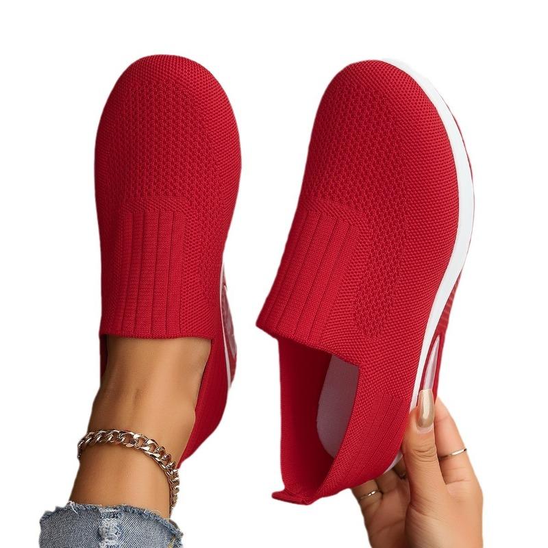 Autumn and winter new large-size casual single shoes fly-woven breathable thick-soled women's shoes