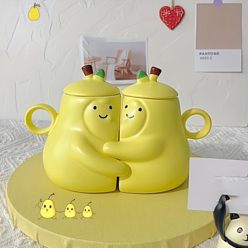 Ceramic Couple'S Cup,Hot Never Divide Hug Pear Design, Insulated Mug with Lid, Hand Wash Only, Reusable Multipurpose Drinking Cup, Cute Bizarre Gift