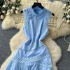 Letnie Kobiety Eleganckie Bez Rękawów Ażurowe Haftowane Koronkowe Patchworkowe Długie Sukienki Maxi Slim na Imprezę
