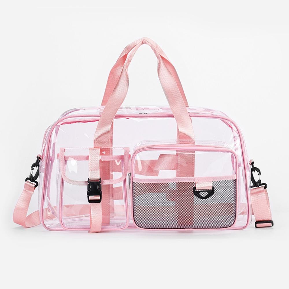 Transparent PVC Swimming Bag Clear PVC Gym Bag Simple Travel Duffle  Beach Use розовый