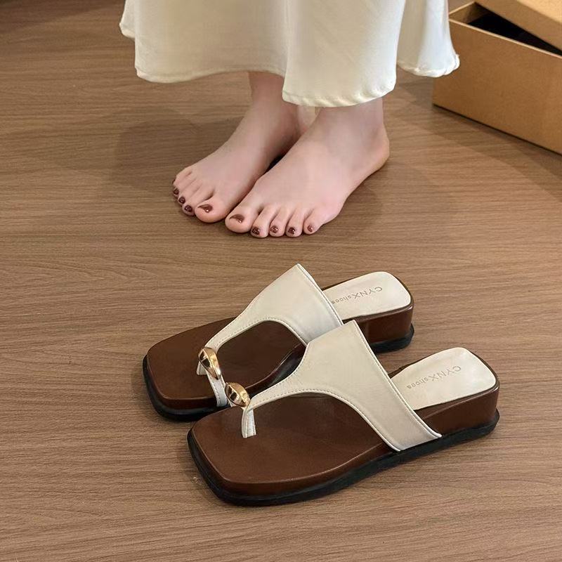 Summer Outer Wear Thick-soled Heightening Set Toe Slope Heel Cool Slippers Women's 2025 New with Skirt Beach Sandals Flip-flops