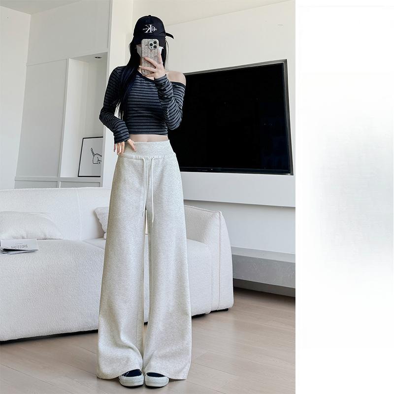 Graue Kordelzug-Jogginghose Damen Frühling und Herbst Neue Gerade Jogginghose