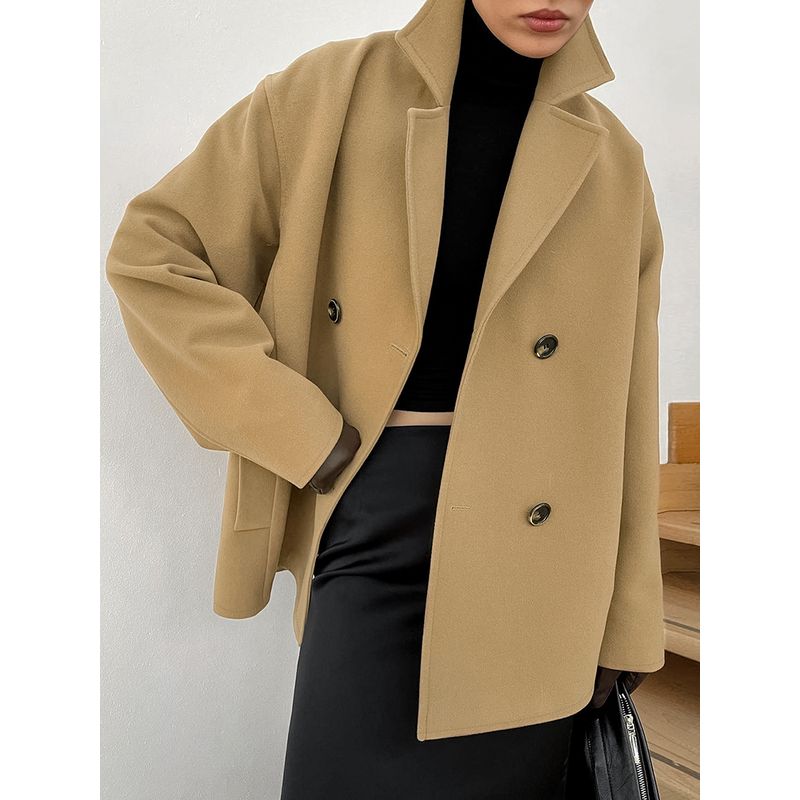 European and American 2025 Spring Female Outwear Lapel Long Sleeve Thick Double Breasted Brown Top