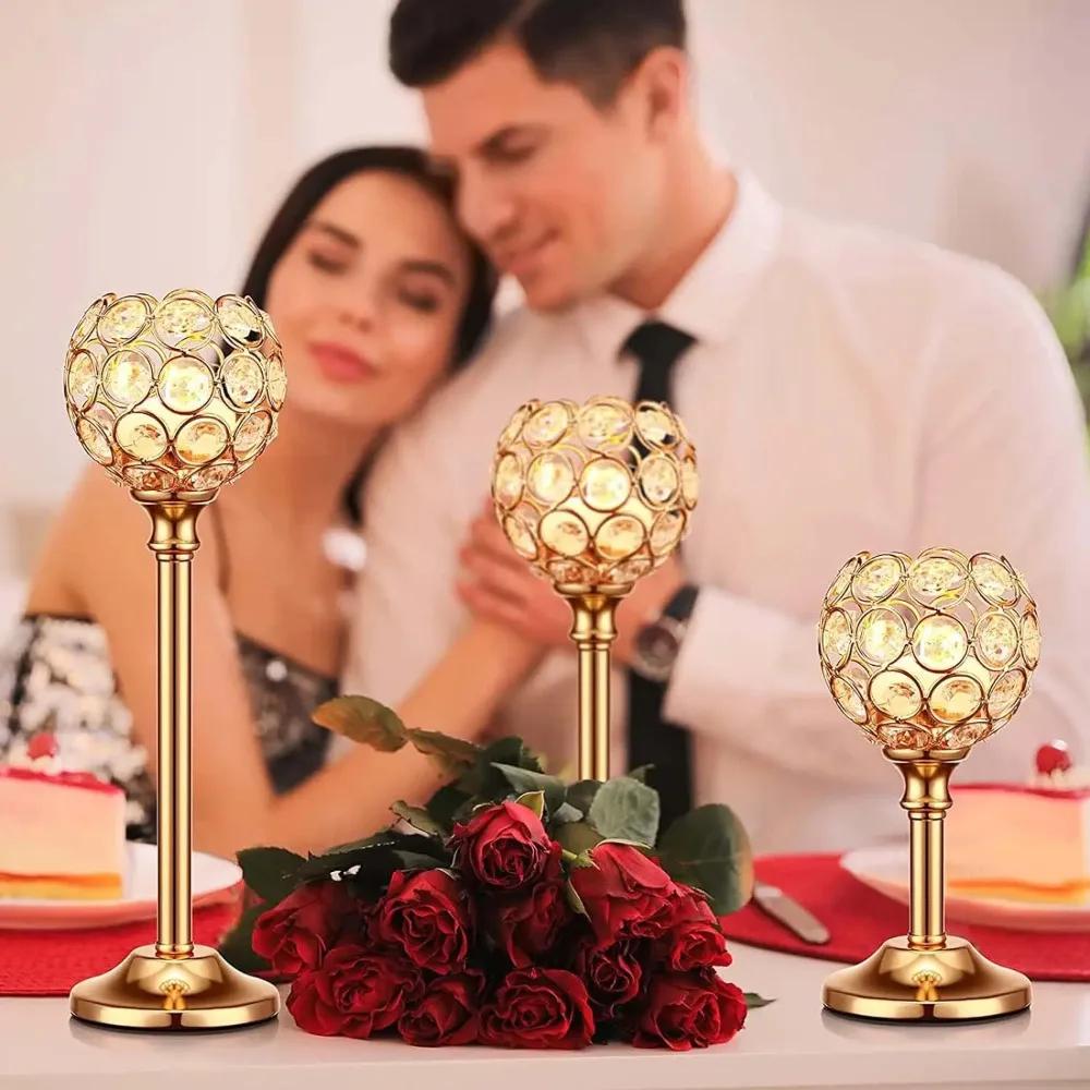 1pc Golden Crystal Candle Holder Tealight Candlestick Table Centerpiece Candle Stand Christmas Wedding Party Home Decoration