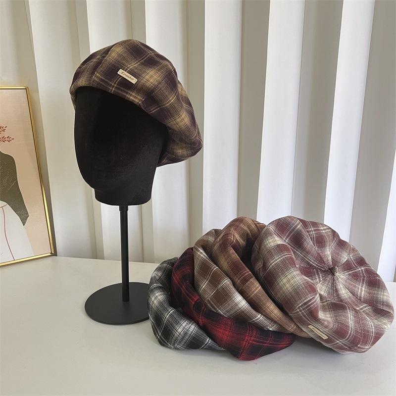 

Grind small leather standard plaid beret girl casual sweet literary lady fashion star anise pumpkin hat M（56-58cm） темно-фіолетовий колір