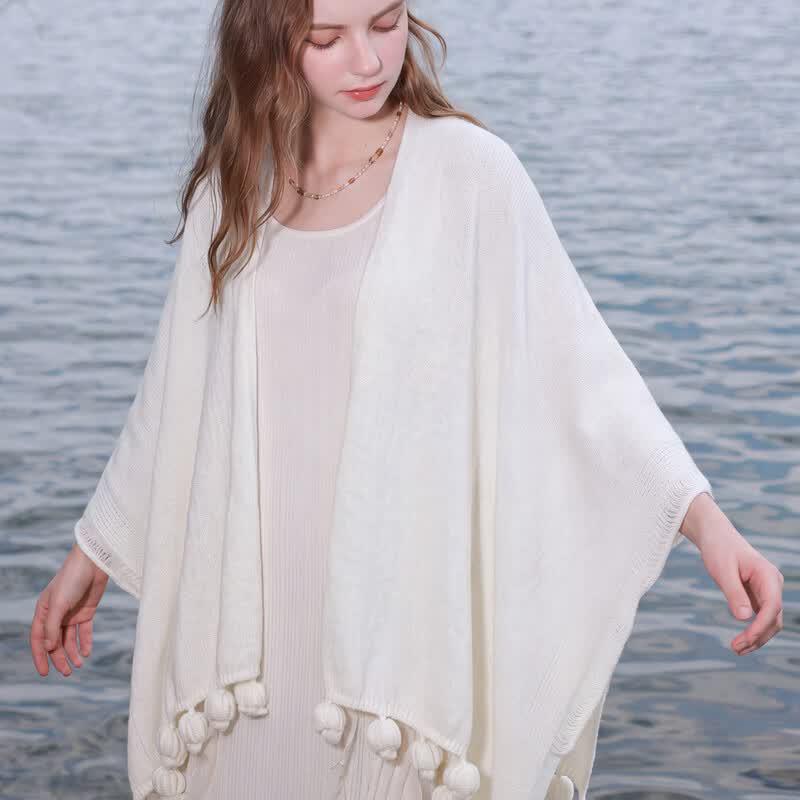 Women's Knit Tassel Cape Shawl