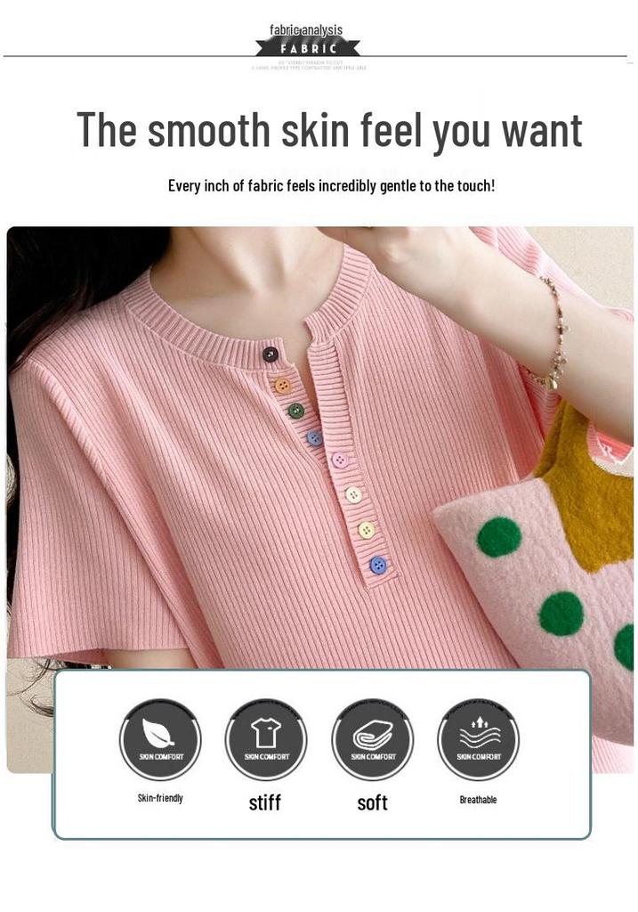 Summer 2026 Ice Silk Knit V-Neck Button Maternity Midi Dress