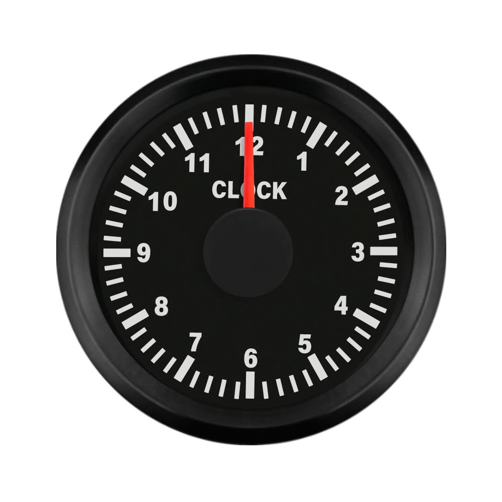 

ELING Universal 2 Inch Clock Gauge Meter 12-Hour Format for RV Car Sedan Boat Motorcycle 12V 24V Black+Black